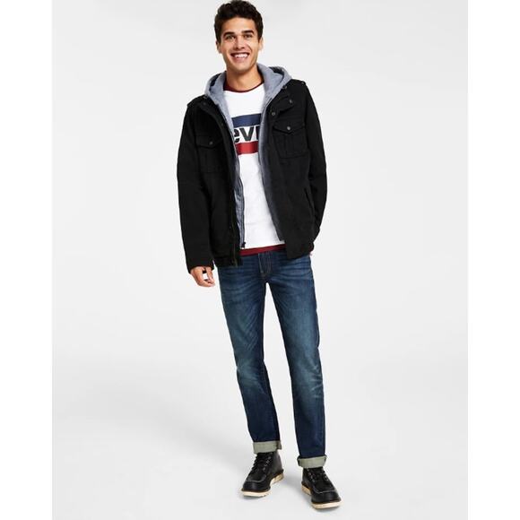 Levi's Mens Sherpa Lined Trucker Jacket Large Black Two Pocket Hooded NWT - Picture 2 of 12